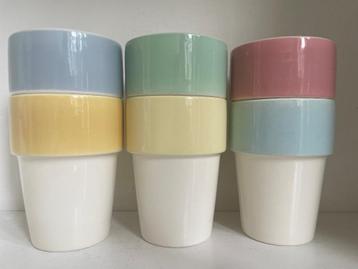 Regout pastel volledige set 6 Sonja bekers uit 1963 beschikbaar voor biedingen
