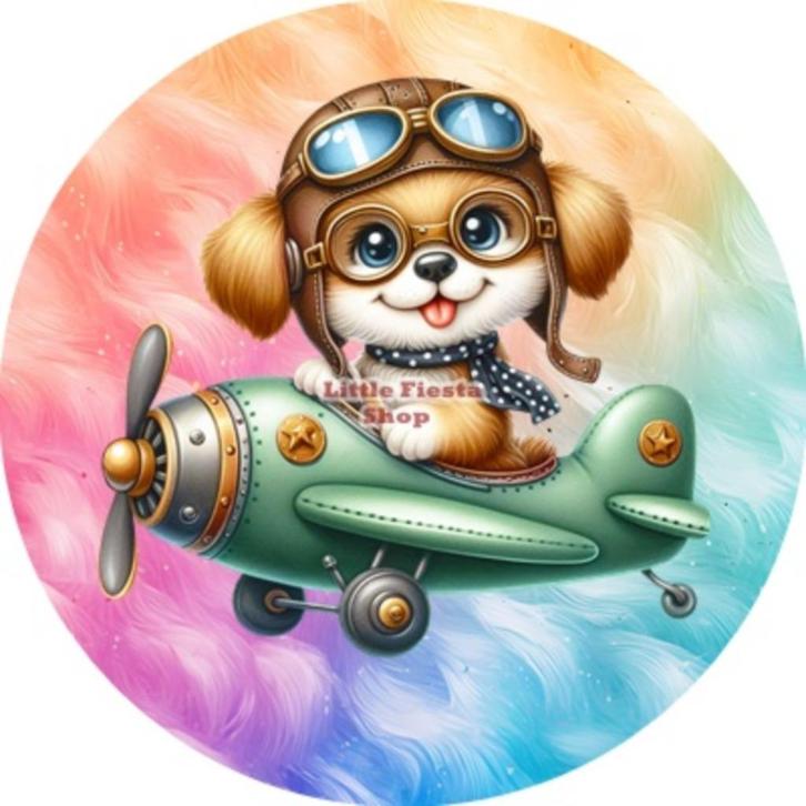 L986 ouwel hondje vliegtuig 20x4,7cm eetbare cupcake rondjes, Hobby en Vrije tijd, Taarten en Cupcakes maken, Nieuw, Versiering