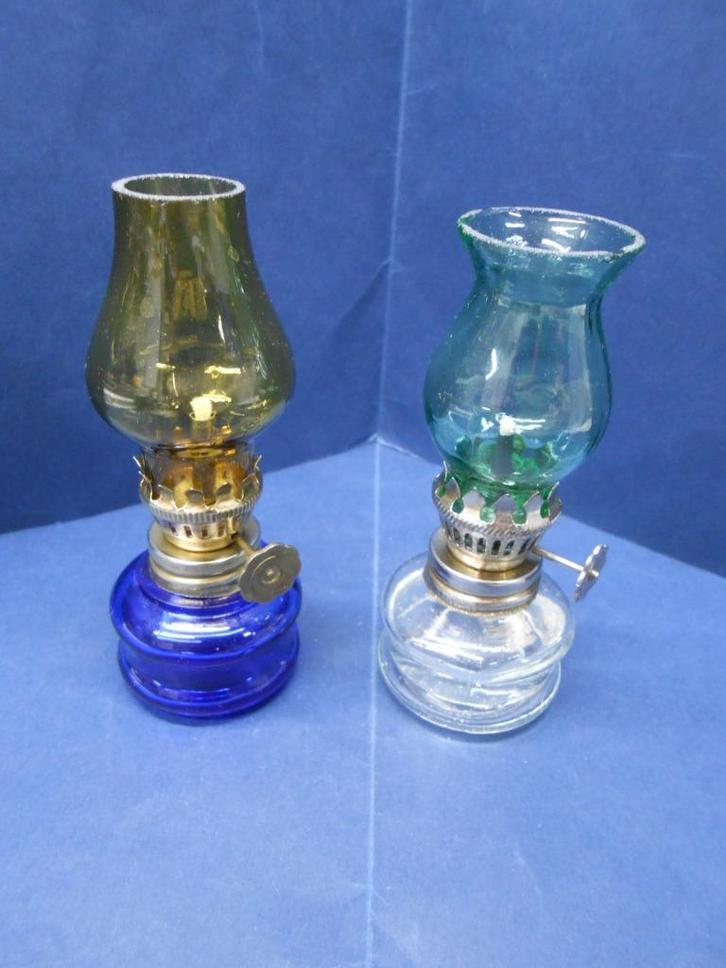 Mini Olielampjes, Tafellampjes, glas, 2 modellen, Antiek en Kunst, Antiek | Lampen, Ophalen of Verzenden