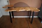 Unieke houten bureau met stalen poten, Ophalen