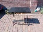 eiken houten krantenbak - vintage metaal lectuurbak, Ophalen, Gebruikt