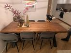 Massief houten eettafel 220x100 cm incl. stoelen, Huis en Inrichting, Tafels | Eettafels, Ophalen, 200 cm of meer, Teakhout, 50 tot 100 cm