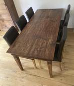 Prachtige houten eettafel 90x200x78cm met 6 stoelen, Ophalen, Gebruikt, Teakhout, 200 cm of meer