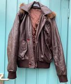 Vintage leren bomberjack met capuchon 2XL, Ophalen of Verzenden, Gedragen, Overige maten, Bruin