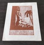 Exlibris Mary Castrillo (naakt, vrouw, palmboom, zon, zee), Ophalen of Verzenden