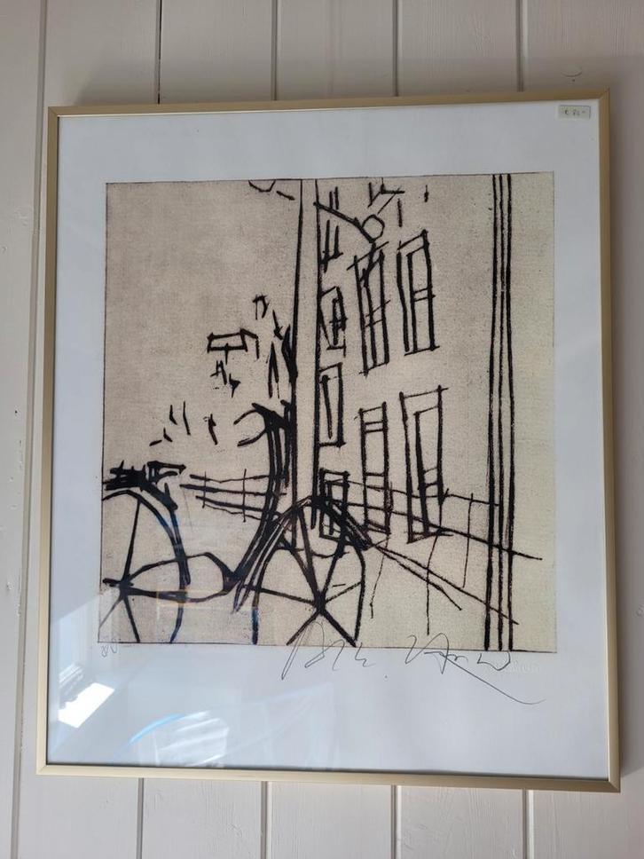 Marc Raven - Fiets door Amsterdam - Print met Certificaat, Antiek en Kunst, Kunst | Etsen en Gravures, Ophalen of Verzenden