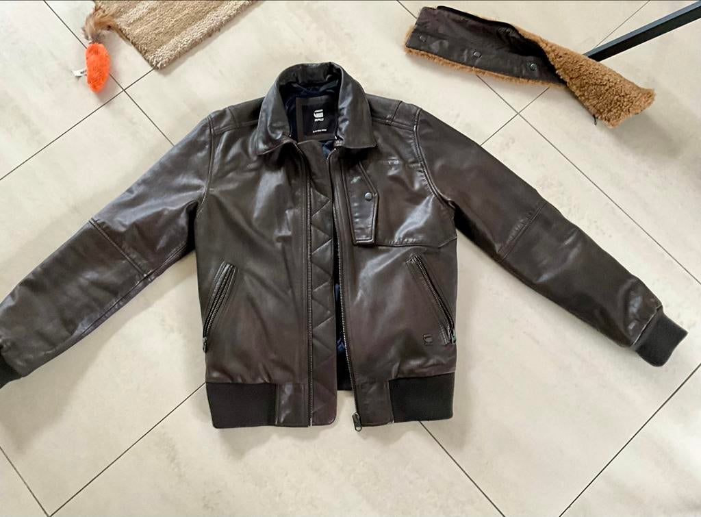 G-Star RAW bruin leren jas / bomberjack Bollard- Maat S, Ophalen of Verzenden, Zo goed als nieuw, Maat 46 (S) of kleiner, Bruin