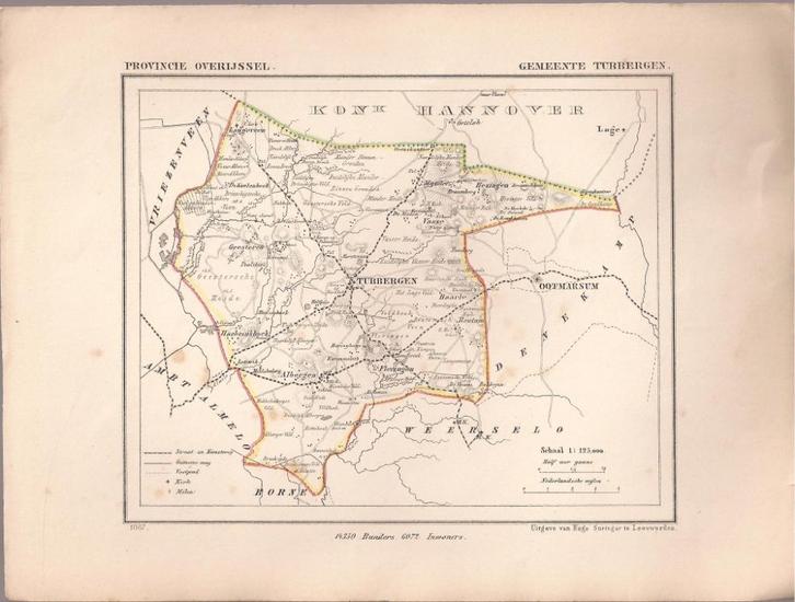 Gemeente Tubbergen, Kuyper kaartje. 1867, Antiek en Kunst, Kunst | Etsen en Gravures, Ophalen of Verzenden