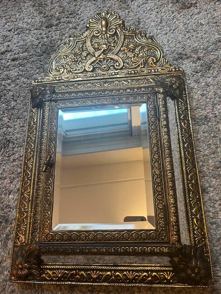 Vintage wandkastje met spiegels zgs, Antiek en Kunst, Antiek | Spiegels, Minder dan 50 cm, Rechthoekig, Ophalen of Verzenden