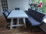 ♥️ Eetkamerset ♥️ eettafel eetkamerbank bank grijs eethoek, Ophalen of Verzenden, Zo goed als nieuw, Industrieel, Minder dan 4 stoelen