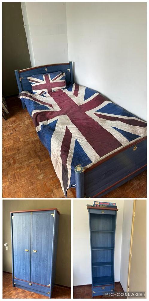 Tiener slaapkamer (bed - kleidingkast - boekenkast), Huis en Inrichting, Slaapkamer | Complete slaapkamers, Gebruikt, Eenpersoons