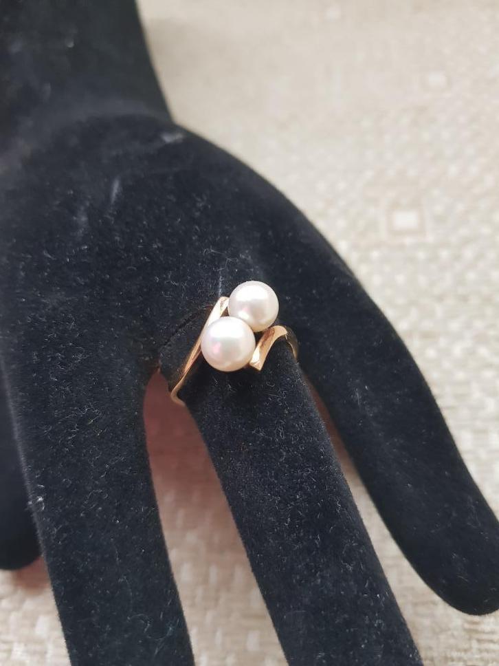 14 krt geelgouden slagring met 2 cultivé parels, Sieraden, Tassen en Uiterlijk, Ringen, Nieuw, Dame, Kleiner dan 17, Goud, Goud