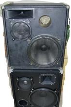 2 PA boxen met 15 inch luidsprekers, Gebruikt, 120 watt of meer, Front, Rear of Stereo speakers, Ophalen