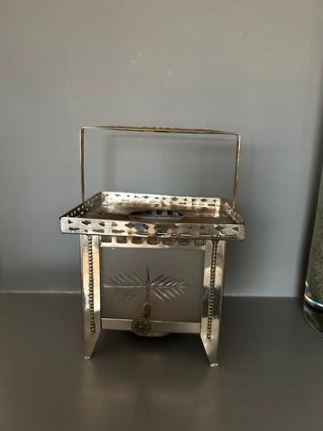 Art Deco antiek theelichtje nikkel met geetst glas beschikbaar voor biedingen