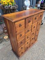 Oude geleefde teakhouten ladenkast, apothekerskast. archiefk, Ophalen of Verzenden, Zo goed als nieuw, 25 tot 50 cm