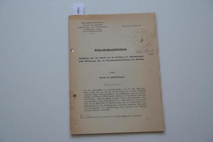 Vorschrift SBB: Eisenbahnjubiläum Vorschriften uber den Betr, Verzamelen, Spoorwegen en Tramwegen, Gebruikt, Trein, Boek of Tijdschrift