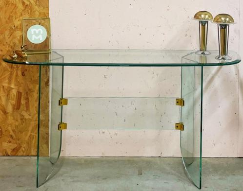 Vintage glazen sidetable met facet geslepen randen, Huis en Inrichting, Kasten | Dressoirs, Gebruikt, 100 tot 150 cm, 25 tot 50 cm