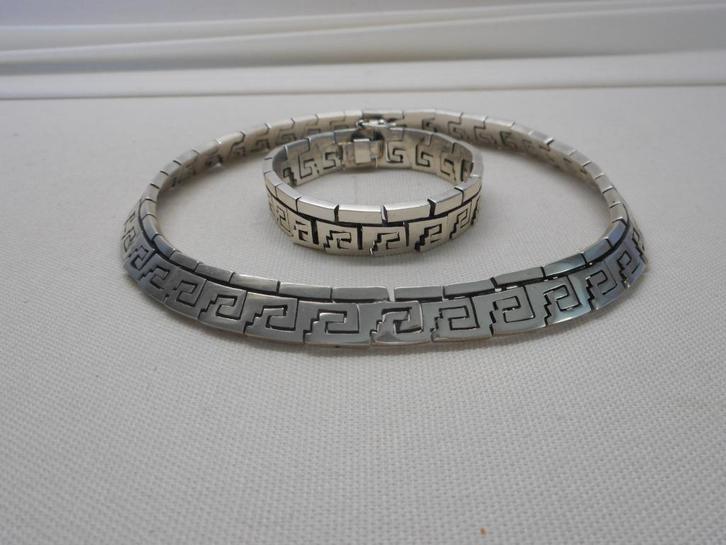 Zilveren massieve zware modernist set Mexico nr.467, Sieraden, Tassen en Uiterlijk, Kettingen, Zo goed als nieuw, Zilver, Zilver