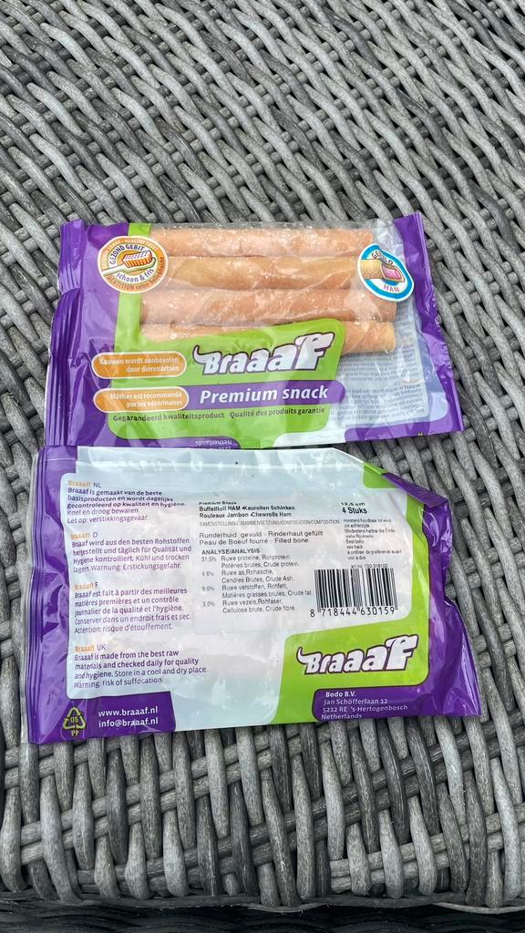 Braaaf hondensnacks buffelrollen ham, Dieren en Toebehoren, Dierenvoeding, Hond, Ophalen of Verzenden