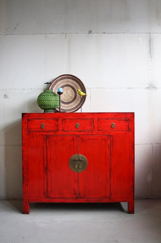 Kleurrijke Chinese Kast Vintage Look Boho Landelijk Dressoir, Huis en Inrichting, Kasten | Ladekasten, Zo goed als nieuw, 100 tot 150 cm
