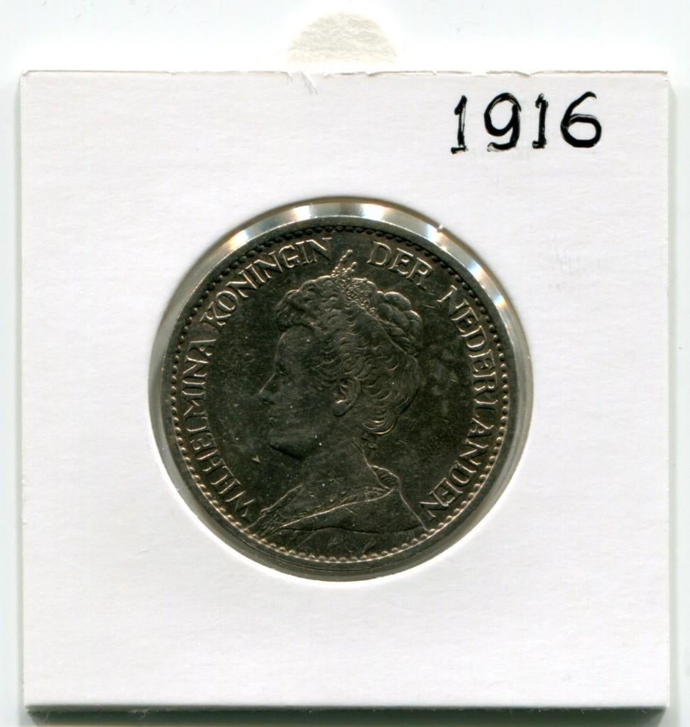 1 Gulden 1916 Koningin Wilhelmina (Schaars), 1 gulden, Zilver, Ophalen of Verzenden, Koningin Wilhelmina