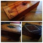 Oude kistjes hout o.a. uitgesneden - schuifbox - koper, Antiek en Kunst, Curiosa en Brocante, Ophalen of Verzenden