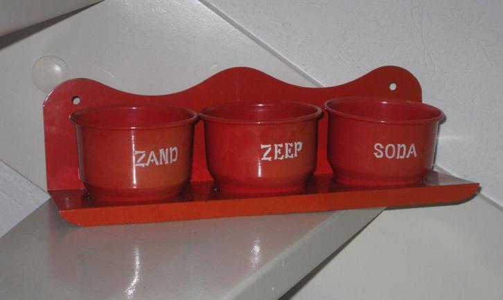 Zand Zeep Soda Stel Oranje/Rood, Antiek en Kunst, Antiek | Emaille, Ophalen