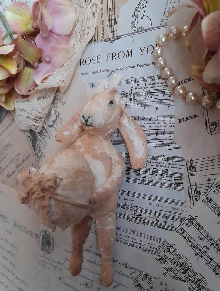 Mooi brocante wattenpop Kerst Konijn Feathertree Spuncotton, Antiek en Kunst, Curiosa en Brocante, Ophalen of Verzenden