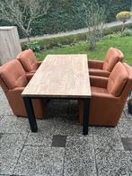 Eettafel met 4 leren stoelen, Ophalen