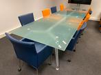 Glazen vergadertafel 120x410cm + optioneel 9 luxe stoelen, Ophalen, Gebruikt, Tafel