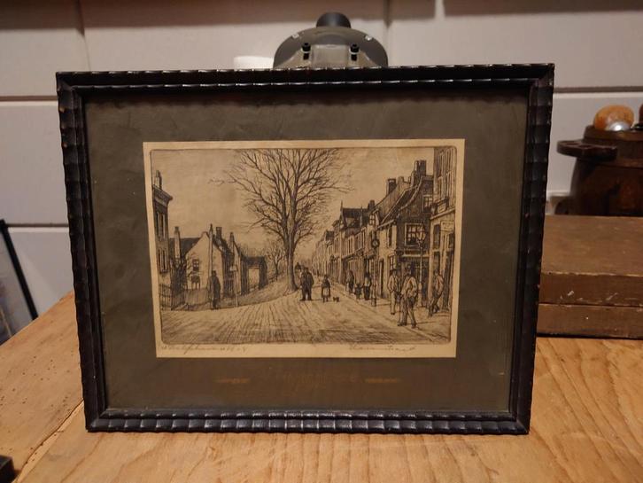 Oude tekening Havenstraat Rotterdam, Antiek en Kunst, Kunst | Etsen en Gravures, Ophalen of Verzenden