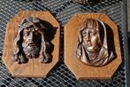 Jezus en Maria koper op hout wanddecoratie plaquette, Antiek en Kunst, Antiek | Koper en Brons, Ophalen of Verzenden, Koper