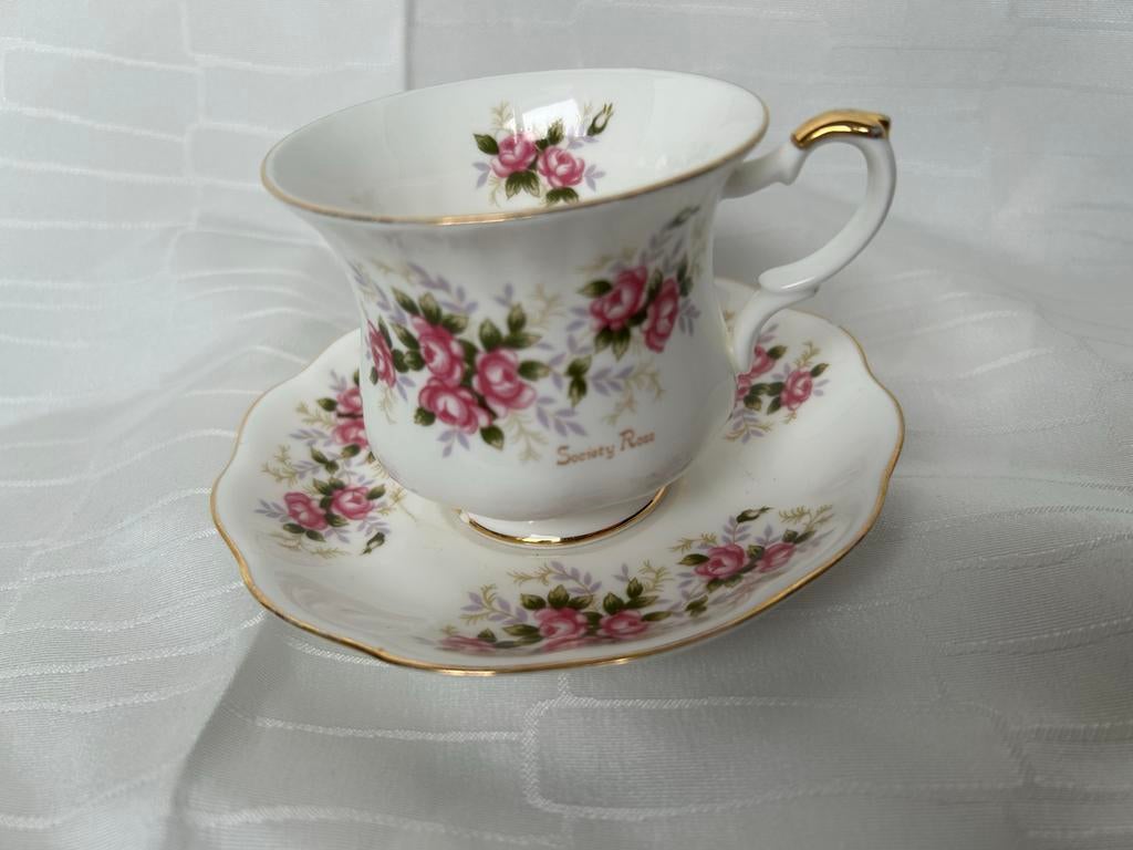 Royal Ascot Kop en Schotel met Rozen (1x), Gebruikt, Ophalen of Verzenden, Overige stijlen, Kop(pen) en/of Schotel(s)