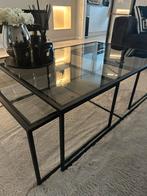 Salontafel 3delig zwart/smoked glas., Huis en Inrichting, Tafels | Salontafels, Ophalen, Gebruikt, 100 tot 150 cm, Glas