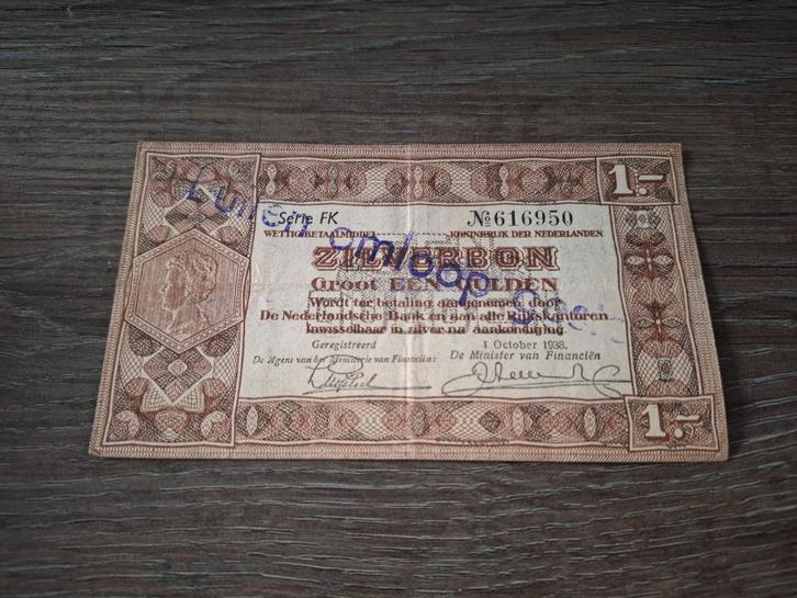 Mooi biljet 1 gulden zilverbon 1938, buiten omloop gesteld, Postzegels en Munten, Bankbiljetten | Nederland, 1 gulden, Ophalen of Verzenden
