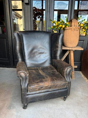 Oorfauteuil Geschuurd Leer Merk Rofra Vintage Stoer beschikbaar voor biedingen