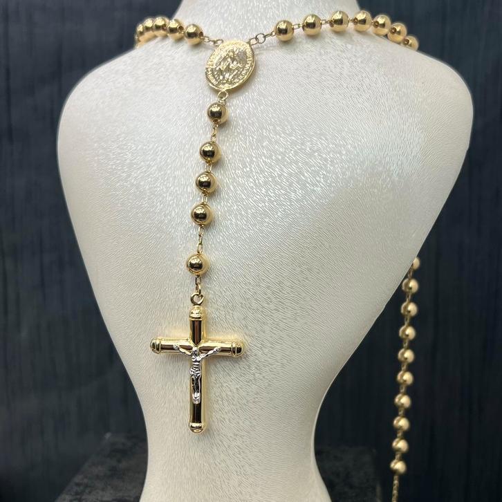 14k gouden rozenkrans ketting kruis groot model, Sieraden, Tassen en Uiterlijk, Kettingen, Nieuw, Goud, Ophalen of Verzenden