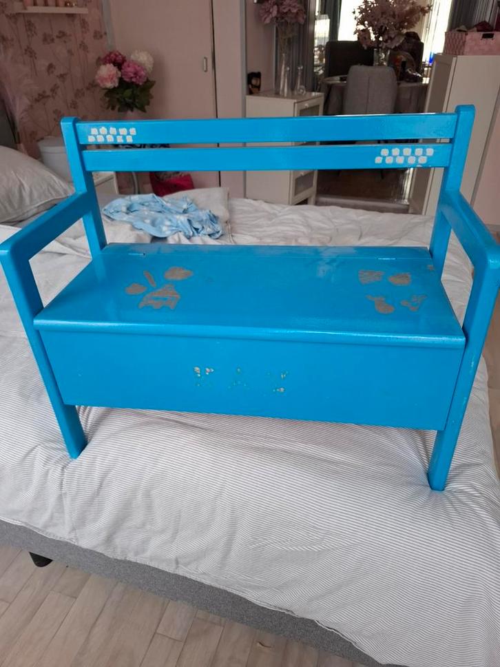 Blauwe Kinderbank met Opbergruimte, Huis en Inrichting, Woonaccessoires | Kisten, Gebruikt, 50 tot 75 cm, 75 tot 100 cm, Minder dan 50 cm