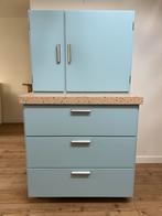 Piet Zwart Bruynzeel lichtblauw ladekast en bovenkasten, Gebruikt, Blauw, Overige typen, Graniet of Steen