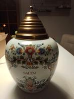 Delfts blauwe tabakspot met koperen deksel - Salem, Gebruikt, Porselein of Keramiek, Schaal, Rond