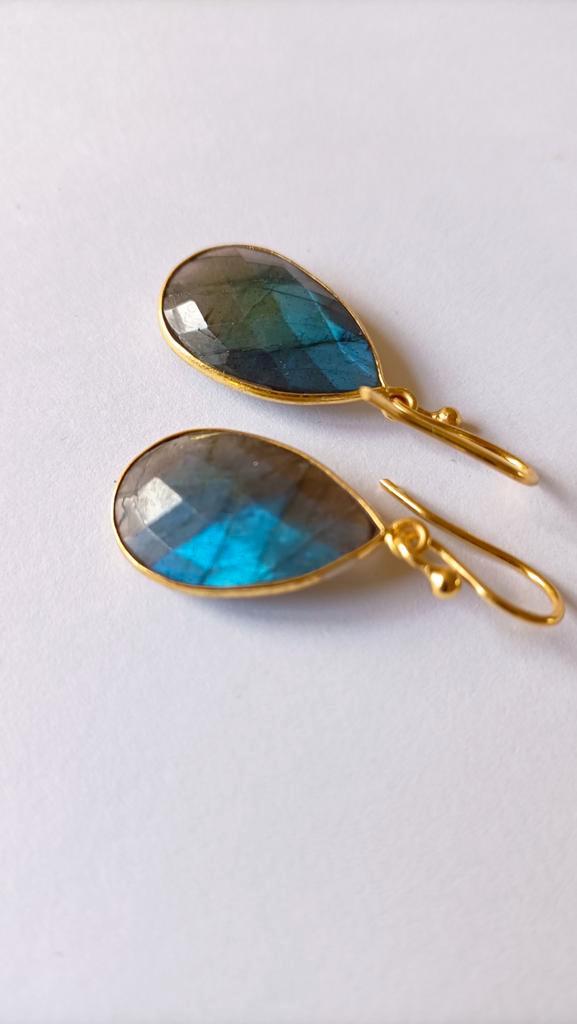 Fraaie zilver vergulde oorbellen met Labradoriet, Sieraden, Tassen en Uiterlijk, Oorbellen, Nieuw, Hangers, Zilver, Goud, Met edelsteen