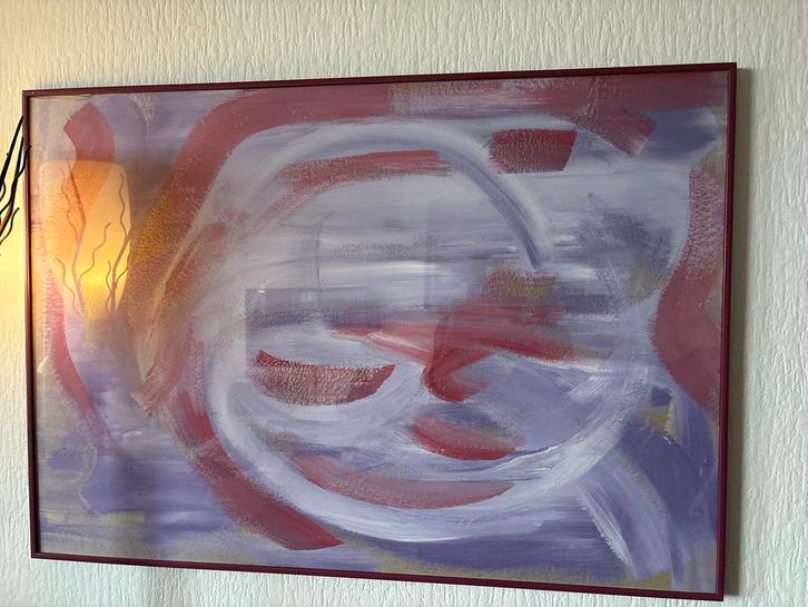 Abstract Schilderij met Rode Accentkleuren, Antiek en Kunst, Kunst | Schilderijen | Abstract, Ophalen of Verzenden