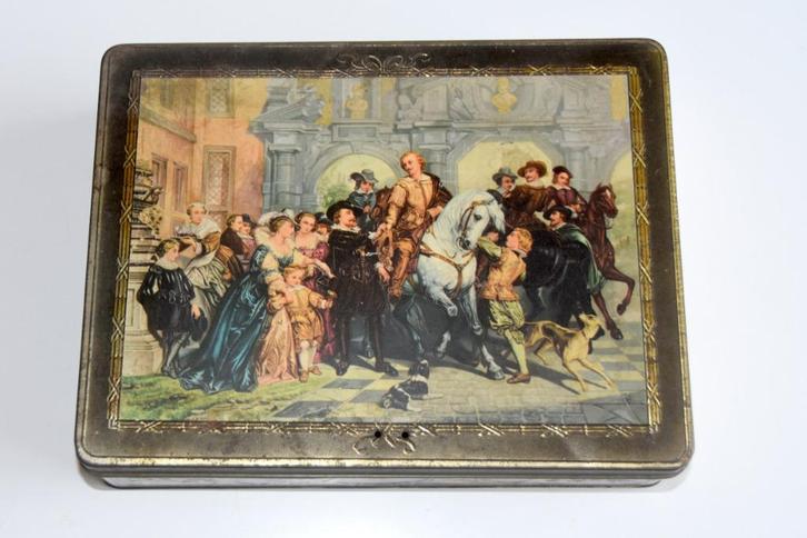 Antiek D.B.F. blik met historische scène Van Dyck Rubens, Verzamelen, Blikken, Gebruikt, Overige, Overige merken, Ophalen of Verzenden