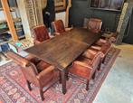 Klassieke eettafelset, eiken tafel met eiken/leren stoelen, Huis en Inrichting, Tafels | Eettafels, Ophalen, Klassiek, leer, eiken