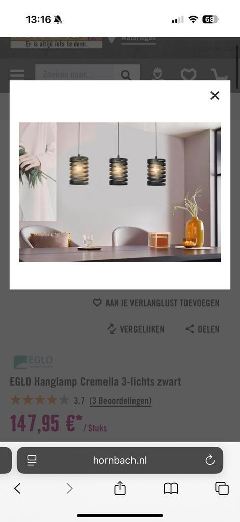 Hanglamp eglo cremella 3 lampen, Huis en Inrichting, Lampen | Hanglampen, Zo goed als nieuw, Minder dan 50 cm, Metaal, Ophalen