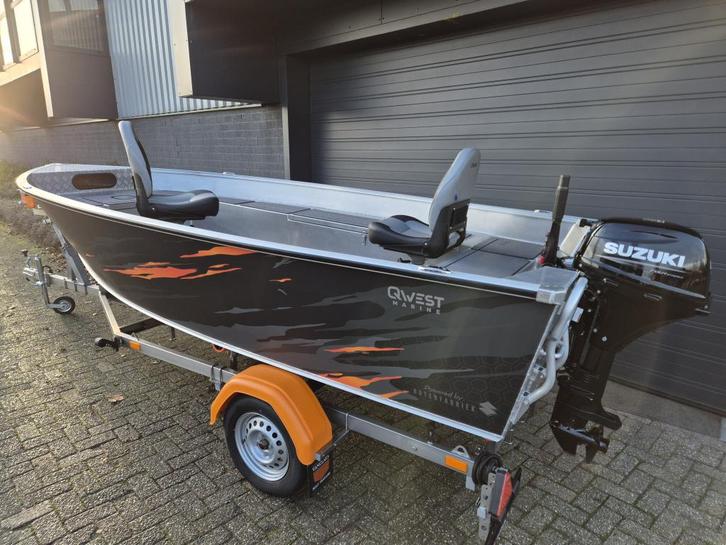 Nieuwe Qwest RF450 | Suzuki DF15ARL | van Claes RVS trailer, Watersport en Boten, Vis- en Consoleboten, Nieuw, 3 tot 6 meter, Overige brandstoffen