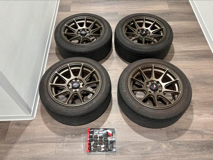 Japan Racing JR11 Bronze 4x100/108 15inch + Advan Fleva V701, Auto-onderdelen, Banden en Velgen, Banden en Velgen, Zomerbanden