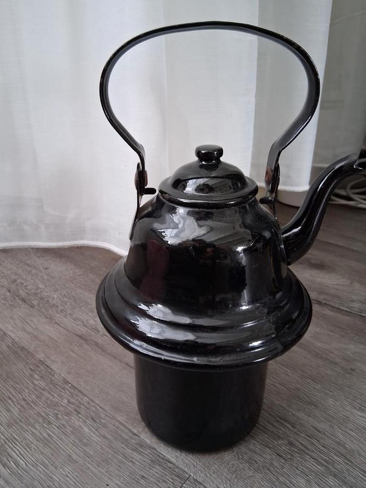 Vintage Zwarte Emaille Waterketel / Zakketel ketel, Antiek en Kunst, Antiek | Emaille, Ophalen of Verzenden