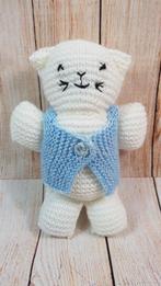Gebreide knuffel, Poes, wit, 25 cm. 4C3, Tweedehands verkoop, Tweedehands verkoop, Gebruikt, Ophalen of Verzenden
