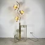 Gouden lotuslamp met 3 etages, Gebruikt, Vintage, Ophalen of Verzenden, Glas